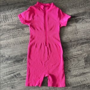 Pink Short Sleeve Zip-Up Romper